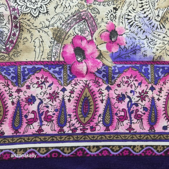 Wool Scarf Lightweight Pink Purple Floral - Picture 10 of 13